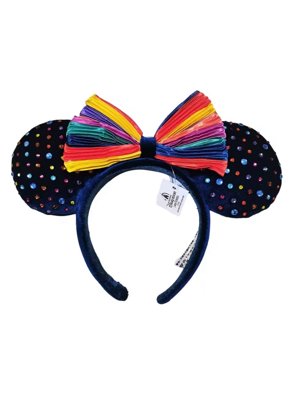 Disney Parks Rainbow Pleated Bow Rhinestone Velvet Minnie Mouse Ears